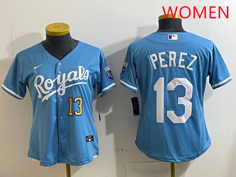 Women Kansas City Royals #13 Perez Light Blue Game 2025 Nike MLB Jersey style 3->women mlb jersey->Women Jersey
